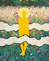 Женский светящийся силуэт в саду
Large abstract expressionist painting with Glowing woman in the garden and energy circle, textured acrylic on canvas by Daria Larionova