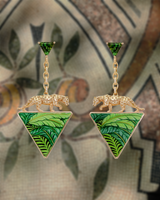 Green Tourmaline Jaguar Enamel Earrings