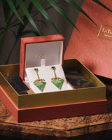 Green Tourmaline Jaguar Enamel Earrings